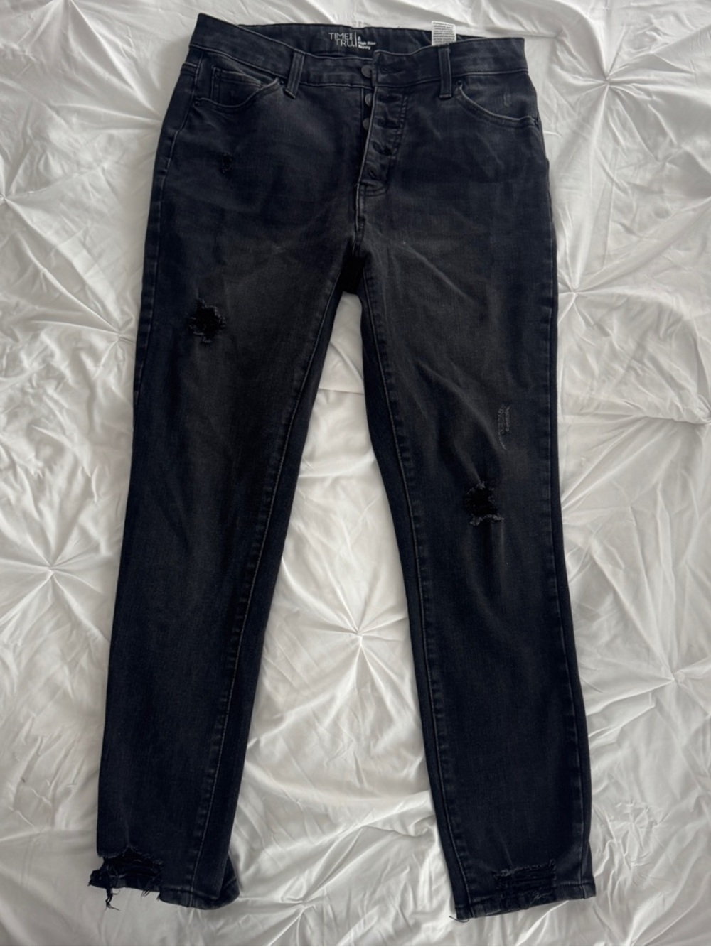 Distressed Black Button-Fly Jeans